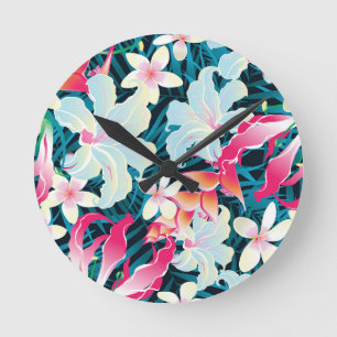 Colourful Tropical Pattern Round Clock