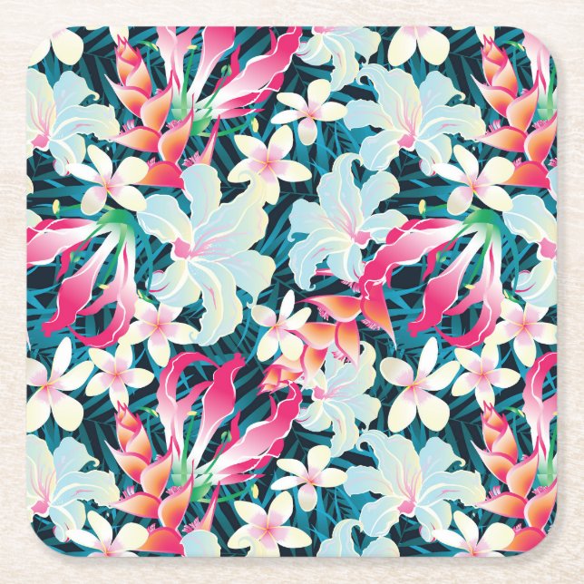 Colourful Tropical Pattern Square Paper Coaster (Front)