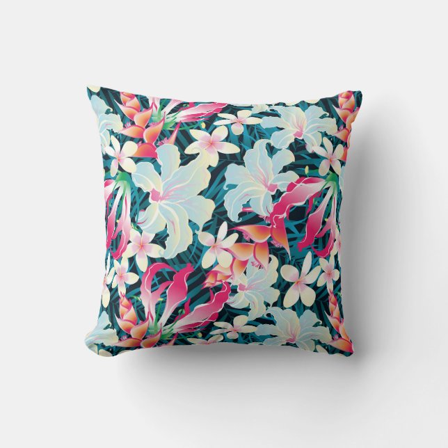 Colourful Tropical Pattern Throw Pillow (Front)
