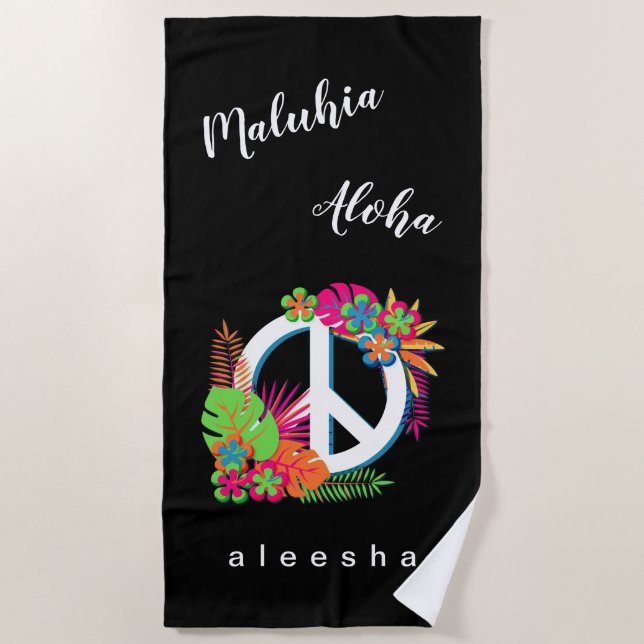 Colourful Tropical Peace Sign Hawaiian Peace Love  Beach Towel (Front)