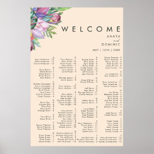 Colourful Tropical Peach Alphabetical Seating char Poster