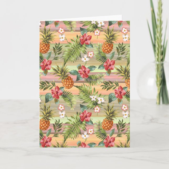 Colourful Tropical Pineapple Fruit Floral Pattern Card (Front)