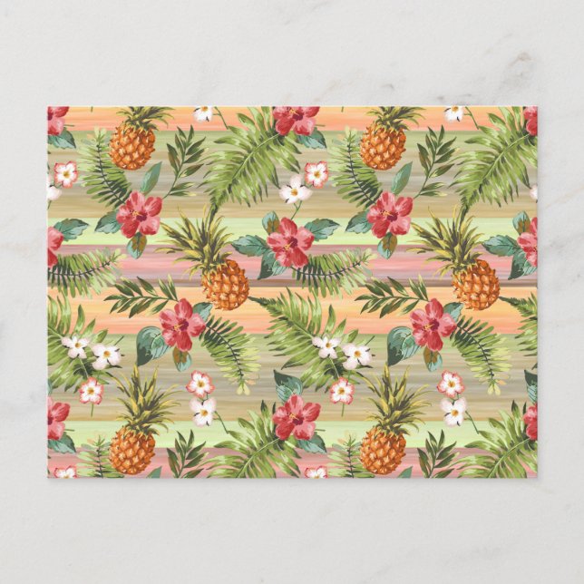Colourful Tropical Pineapple Fruit Floral Pattern Postcard (Front)