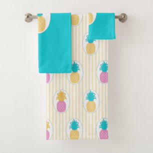 Colourful Tropical Pineapple Stripe Pattern Bath Towel Set