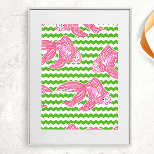 Colourful Tropical Pink Fish Pattern Poster