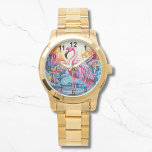 Colourful Tropical Pink Flamingo Elegant Womans<br><div class="desc">Colourful Tropical Pink Flamingo Elegant Womans Watches features a colourful tropical paradise with a pink flamingo surrounded by tropical flowers. Created by Evco Studio www.zazzle.com/store/evcostudio</div>