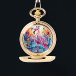 Colourful Tropical Pink Flamingo Elegant Womans Watch<br><div class="desc">Colourful Tropical Pink Flamingo Elegant Womans Watches features a colourful tropical paradise with a pink flamingo surrounded by tropical flowers. Created by Evco Studio www.zazzle.com/store/evcostudio</div>