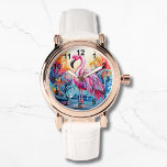 Colourful Tropical Pink Flamingo Elegant Womans Watch<br><div class="desc">Colourful Tropical Pink Flamingo Elegant Womans Watches features a colourful tropical paradise with a pink flamingo surrounded by tropical flowers. Created by Evco Studio www.zazzle.com/store/evcostudio</div>