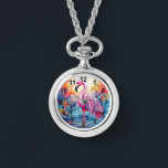 Colourful Tropical Pink Flamingo Elegant Womans Watch<br><div class="desc">Colourful Tropical Pink Flamingo Elegant Womans Watches features a colourful tropical paradise with a pink flamingo surrounded by tropical flowers. Created by Evco Studio www.zazzle.com/store/evcostudio</div>
