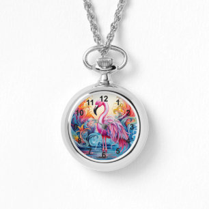 Colourful Tropical Pink Flamingo Elegant Womans Watch