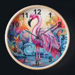 Colourful Tropical Pink Flamingo Modern Clock<br><div class="desc">Colourful Tropical Pink Flamingo Modern Watches features a colourful tropical paradise with a pink flamingo surrounded by tropical flowers. Created by Evco Studio www.zazzle.com/store/evcostudio</div>