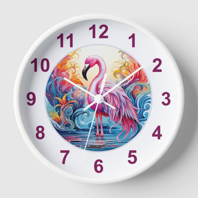 Colourful Tropical Pink Flamingo Modern Clock (Front)