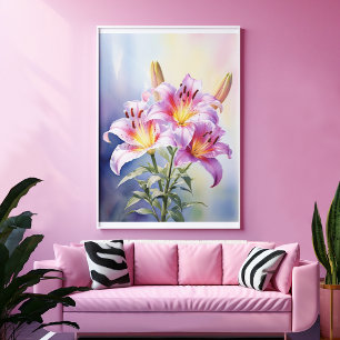 Colourful Tropical Pink Lily Floral  Poster