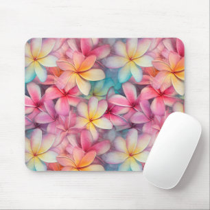 Colourful Tropical Plumeria Frangipani Patterned Mouse Pad