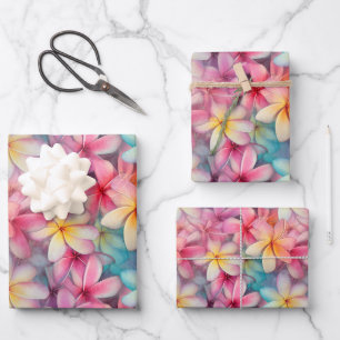 Colourful Tropical Plumeria Frangipani Wrapping Paper Sheet
