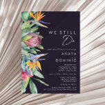 Colourful Tropical Purple We Still Do Renewal Invitation<br><div class="desc">This colourful tropical purple we still do renewal invitation is perfect for your modern boho destination green, purple, peach vow renewal. Design features an elegant bouquet of classic beach watercolor greenery and flowers, including sage green eucalyptus, mauve and red protea, blush pink hibiscus, orange and blue bird of paradise, and...</div>