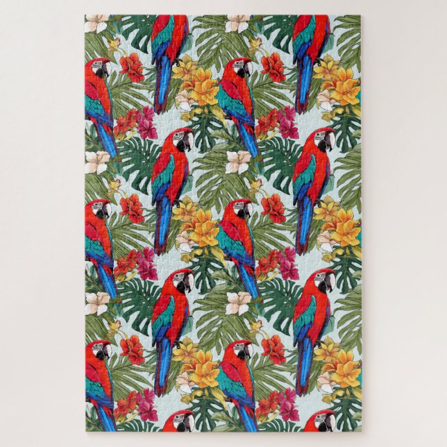 Colourful Tropical Red & Blue Macaw Difficult Jigsaw Puzzle (Vertical)