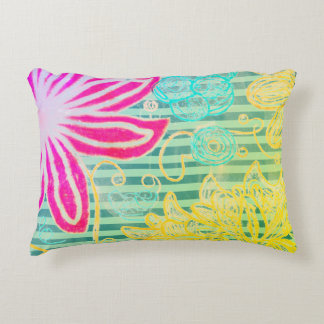 Colourful Tropical Stripes and Florals Accent Pillow