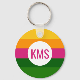 Colourful Tropical Stripes Monogram Initial Keychain