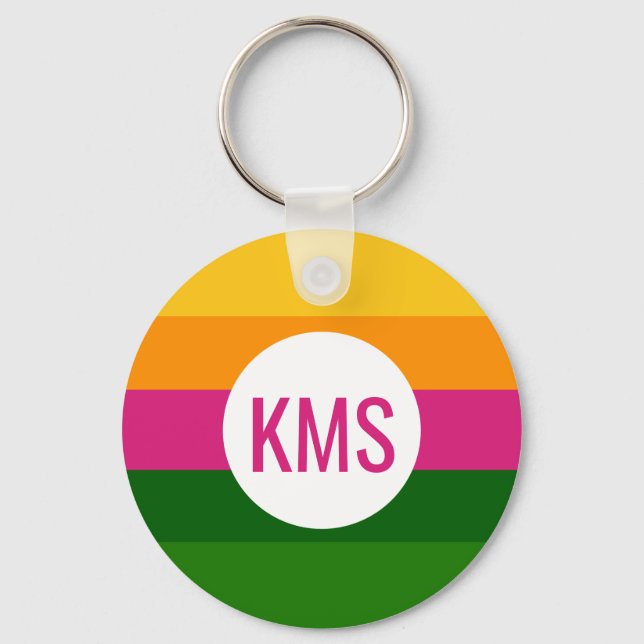 Colourful Tropical Stripes Monogram Initial Keychain (Front)
