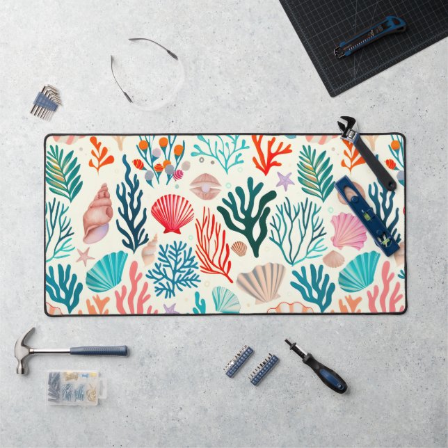 Colourful Tropical Summer Coral Seashell Desk Mat (Workstation)