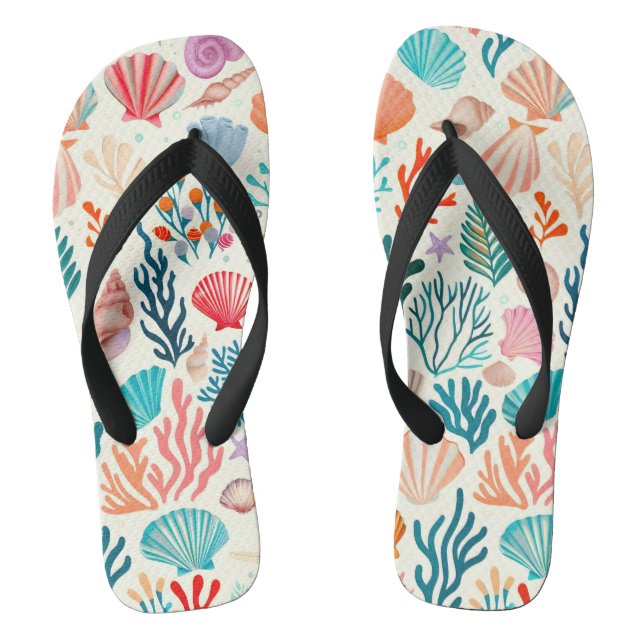 Colourful Tropical Summer Coral Seashell Flip Flops (Footbed)