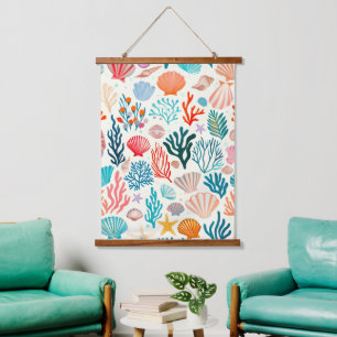Colourful Tropical Summer Coral Seashell Hanging Tapestry