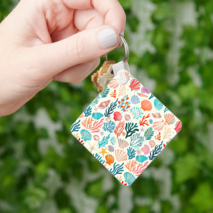 Colourful Tropical Summer Coral Seashell Keychain