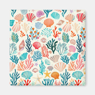Colourful Tropical Summer Coral Seashell Magnet