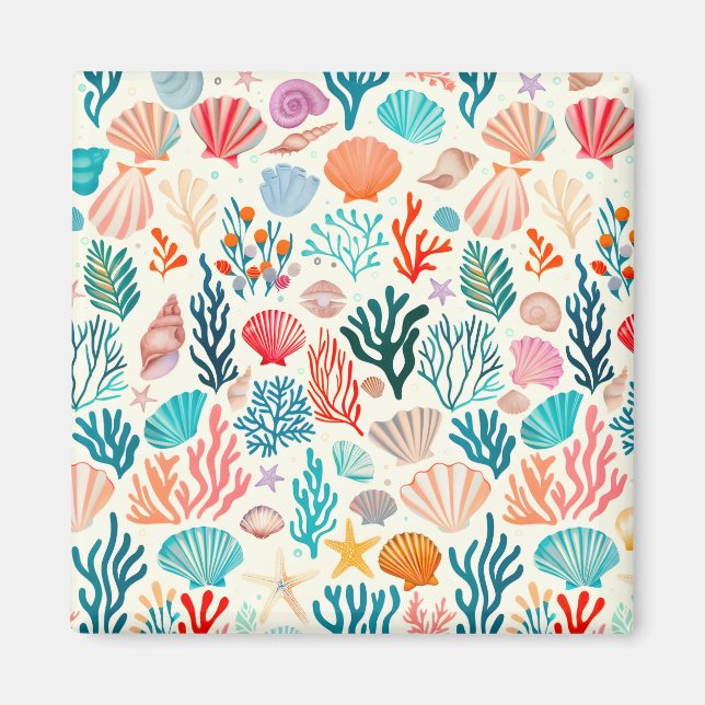 Colourful Tropical Summer Coral Seashell Magnet (Front)