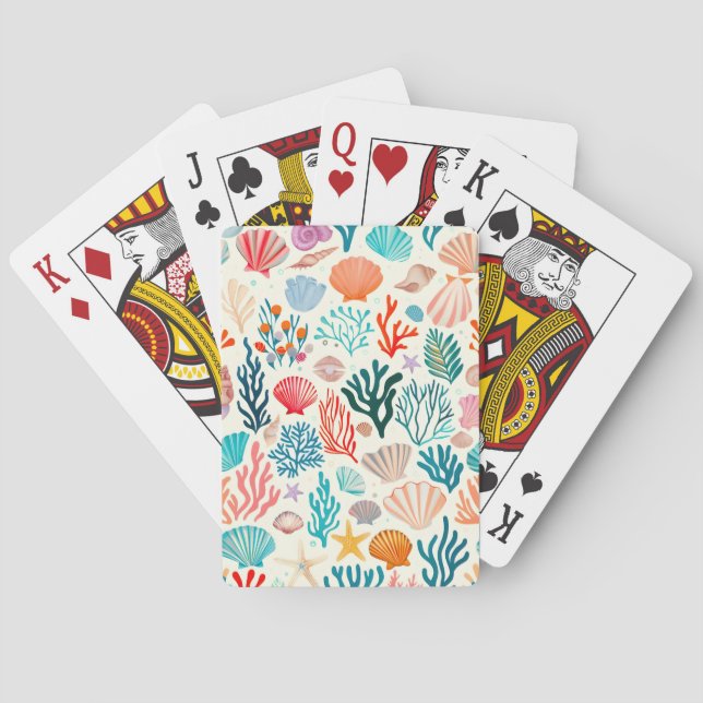 Colourful Tropical Summer Coral Seashell Playing Cards (Back)