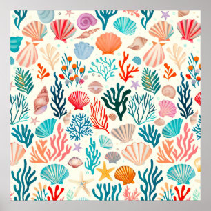 Colourful Tropical Summer Coral Seashell Poster