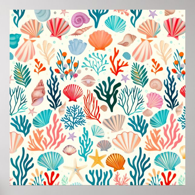 Colourful Tropical Summer Coral Seashell Poster (Front)