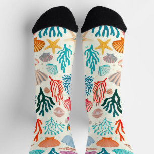 Colourful Tropical Summer Coral Seashell Socks
