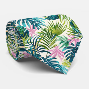 Colourful tropical tiled leaf pattern tie