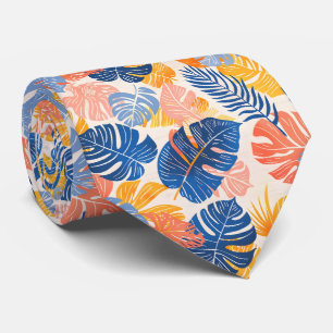 Colourful tropical tiled leaf pattern tie