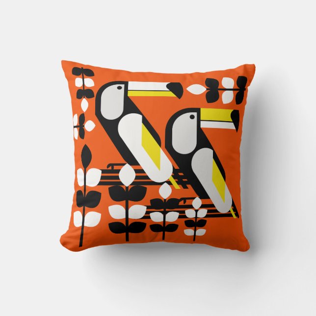 Colourful Tropical Toucan Artwork Throw Pillow (Front)