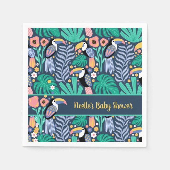 Colourful Tropical Toucan Bird Baby Shower Napkin (Front)