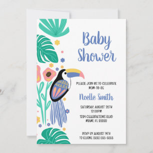 Colourful Tropical Toucan Bird Flowers Baby Shower Invitation