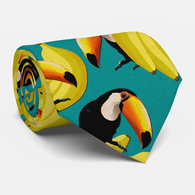 Colourful Tropical Toucan Birds Fun Yellow & Teal Tie (Rolled)
