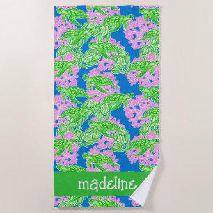 Colourful Tropical Turtles Pattern Personalized Beach Towel
