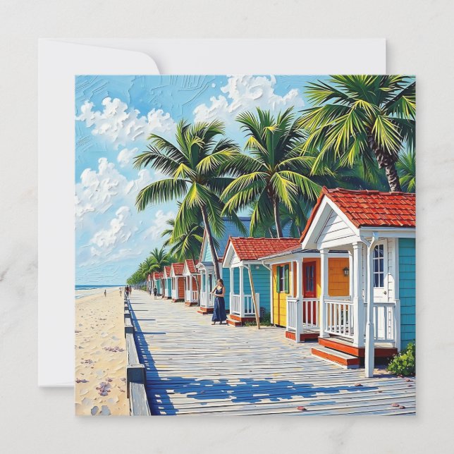 Colourful Tropical Vibrant Beach Huts  Holiday Card (Front)