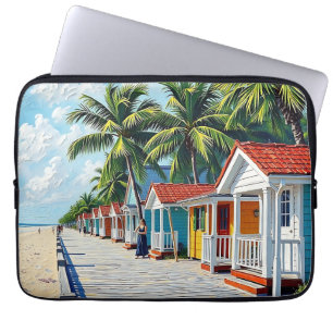 Colourful Tropical Vibrant Beach Huts Laptop Sleeve