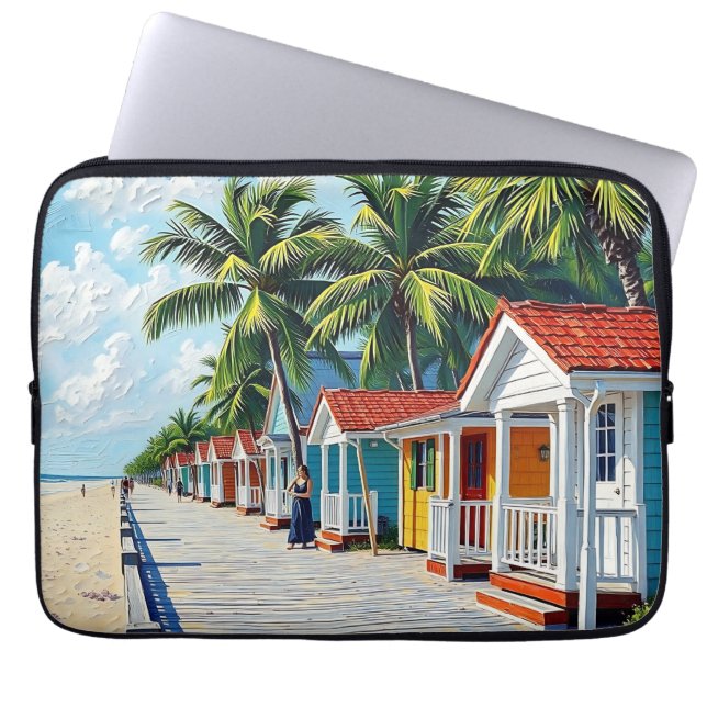 Colourful Tropical Vibrant Beach Huts Laptop Sleeve (Front)