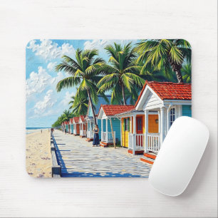 Colourful Tropical Vibrant Beach Huts Mouse Pad