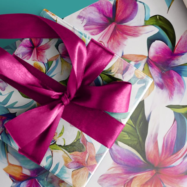 Colourful Tropical Watercolor Floral Hawaiian  Wrapping Paper (Creator Uploaded)