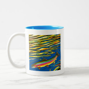 Colourful Trout and Ripples of Water Two-Tone Coffee Mug