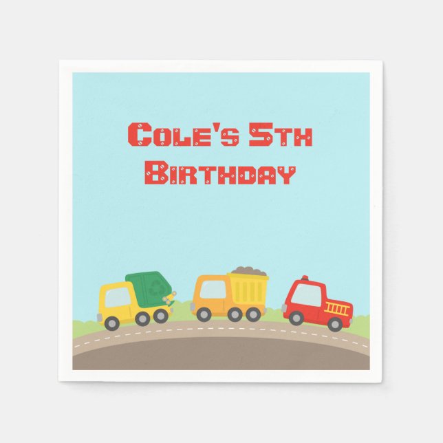 Colourful Truck Boys Birthday Party Supplies Napkin (Front)