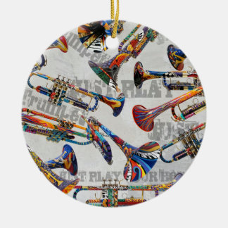 Colourful Trumpet Ornament, Trumpet Xmas Juleez Ceramic Ornament