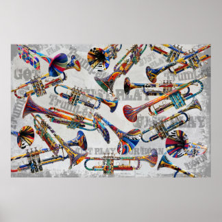 Colourful Trumpet Poster Art by Juleez, Trumpet Ar
